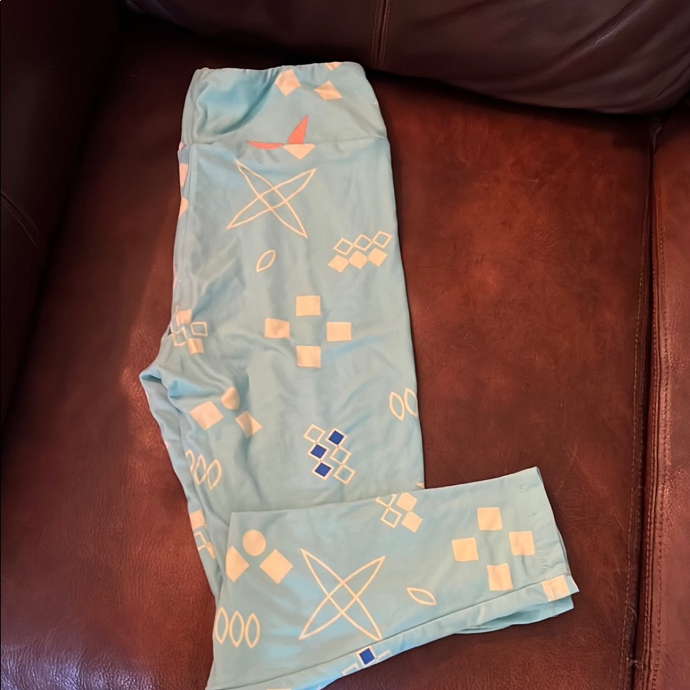 LuLaRoe Blue and Orange Leggings with Geometric Pattern